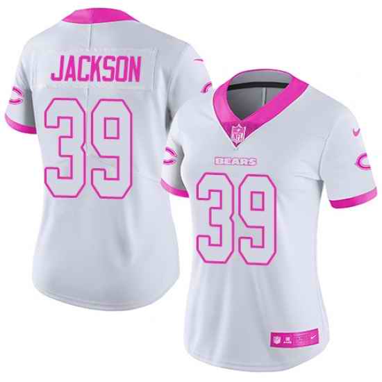 Nike Bears #39 Eddie Jackson White Pink Womens Stitched NFL Limited Rush Fashion Jersey